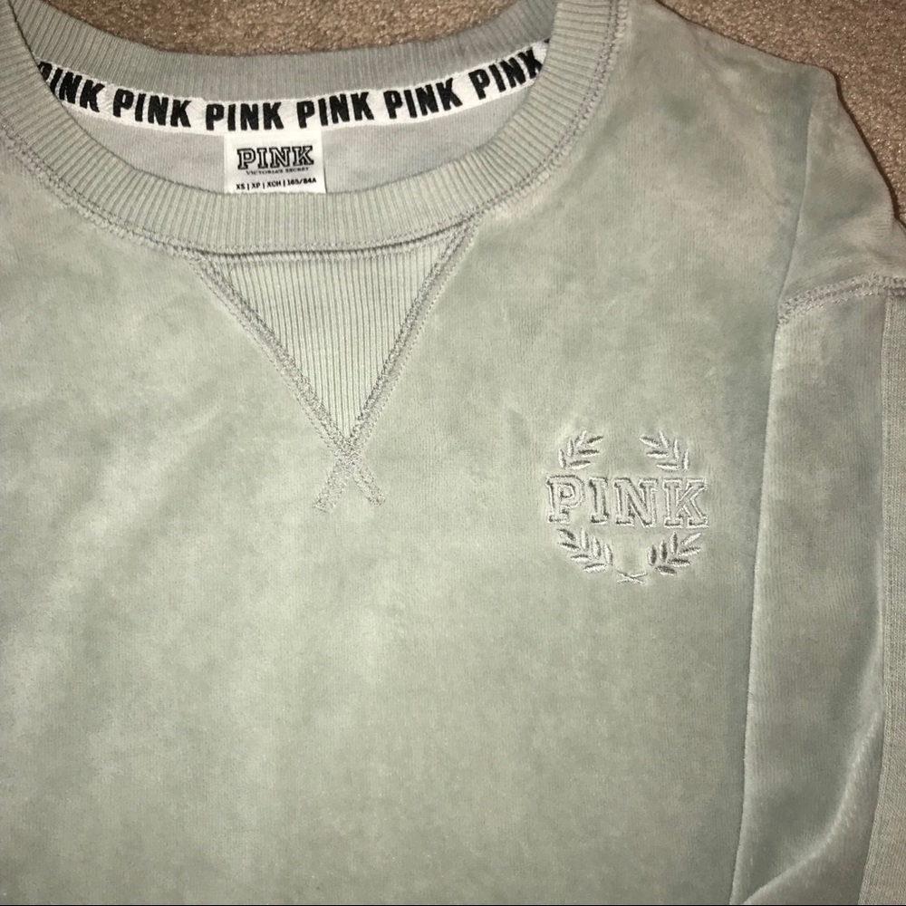 PINK VS crewneck gray velvet shirt